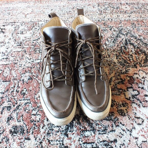 Converse Chuck Taylor Brown Leather High Tops Size 10 - Picture 2 of 5